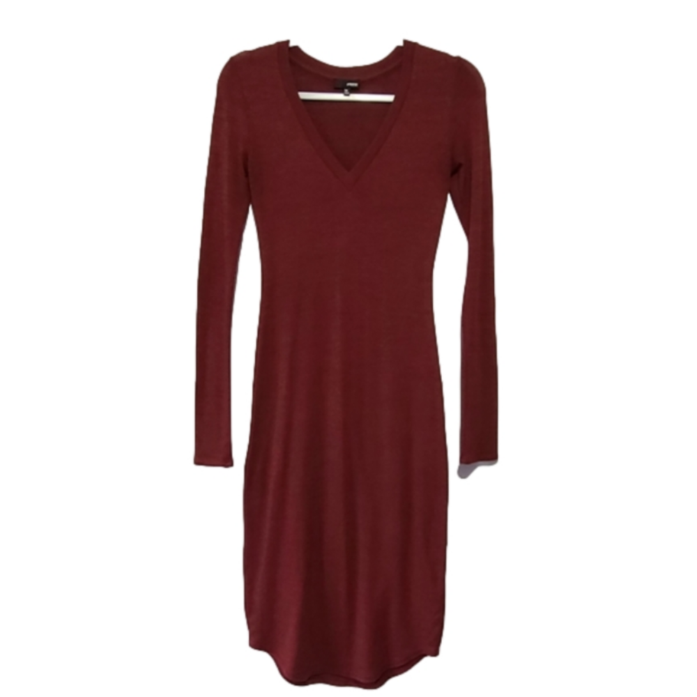 Wilfred Free Maroon Knit V-Neck Long Sleeve Dress XS Women’s Minimalist Feminine